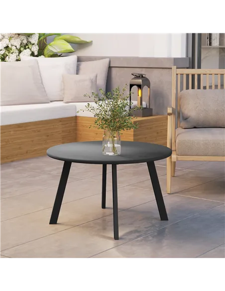 Outsunny 70cm Round Coffee Table, Outdoor Garden Table with Non-Slip Foot Pads and Metal Frame for Garden, Terrace, Balcony, Liv