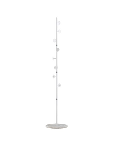 HOMCOM Coat Rack Free Standing Hall Tree with 8 Round Disc Hooks for Clothes, Hats,Purses, Steel Entryway Coat Stand with Marble
