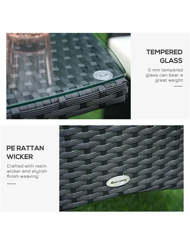 Outsunny 3 Pieces Rattan Bistro Set, Wicker Garden Furniture Set with 2-Tier Coffee Table and Chairs, Cushions, for Outdoor Pati