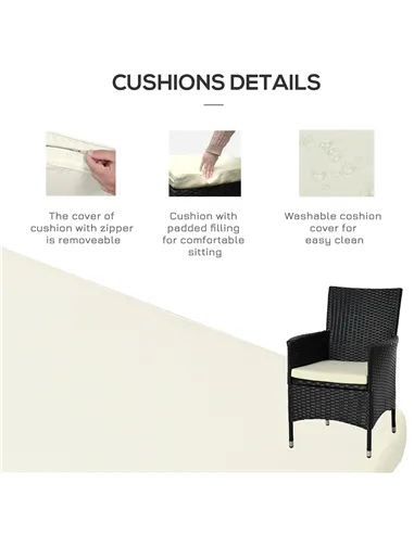 Outsunny 3 Pieces Rattan Bistro Set, Wicker Garden Furniture Set with 2-Tier Coffee Table and Chairs, Cushions, for Outdoor Pati