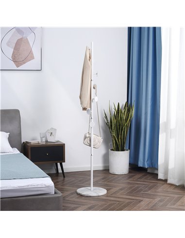 HOMCOM Coat Rack Free Standing Hall Tree with 8 Round Disc Hooks for Clothes, Hats,Purses, Steel Entryway Coat Stand with Marble