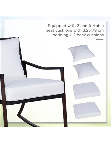 Outsunny Rattan Bistro Set, 3 Pieces Wicker Garden Furniture Set with Rocking Chairs and Round Glass Top Coffee Table, Small Bal