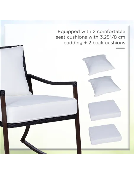 Outsunny Rattan Bistro Set, 3 Pieces Wicker Garden Furniture Set with Rocking Chairs and Round Glass Top Coffee Table, Small Bal
