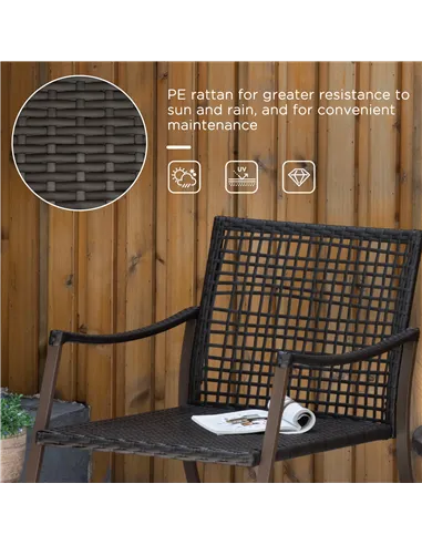 Outsunny Rattan Bistro Set, 3 Pieces Wicker Garden Furniture Set with Rocking Chairs and Round Glass Top Coffee Table, Small Bal