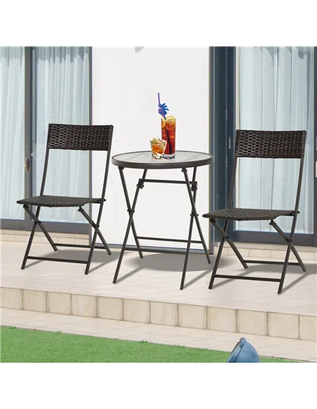 Outsunny 2 Seater Wicker Rattan Bistro Set-Brown
