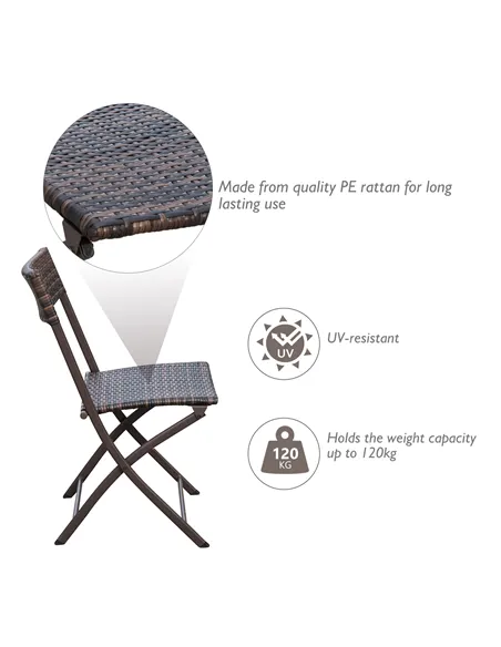 Outsunny 2 Seater Wicker Rattan Bistro Set-Brown