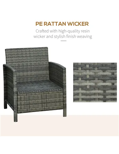 Outsunny 3 Pieces Rattan Bistro Set, Wicker Garden Furniture Set, Glass Top 2-tier Coffee Table and Chairs Set with Pillows and 