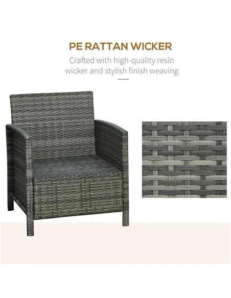 Outsunny 3 Pieces Rattan Bistro Set, Wicker Garden Furniture Set, Glass Top 2-tier Coffee Table and Chairs Set with Pillows and 