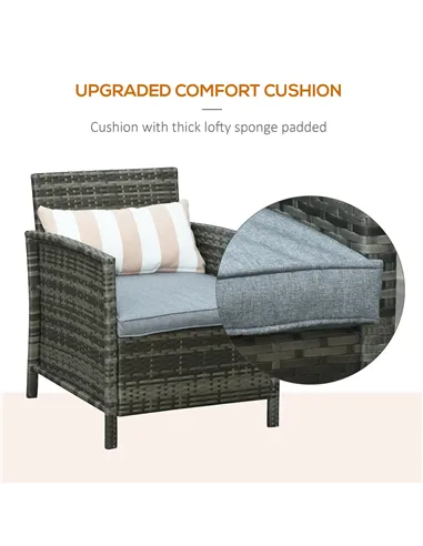 Outsunny 3 Pieces Rattan Bistro Set, Wicker Garden Furniture Set, Glass Top 2-tier Coffee Table and Chairs Set with Pillows and 