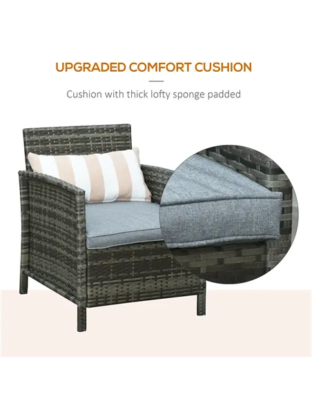 Outsunny 3 Pieces Rattan Bistro Set, Wicker Garden Furniture Set, Glass Top 2-tier Coffee Table and Chairs Set with Pillows and 