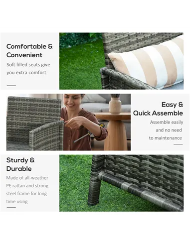 Outsunny 3 Pieces Rattan Bistro Set, Wicker Garden Furniture Set, Glass Top 2-tier Coffee Table and Chairs Set with Pillows and 