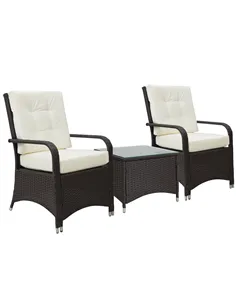 Outsunny 3 Pieces Rattan Bistro Set with Furniture Cover, Wicker Garden Furniture Set, Glass Top Coffee Table and Chairs with Cu