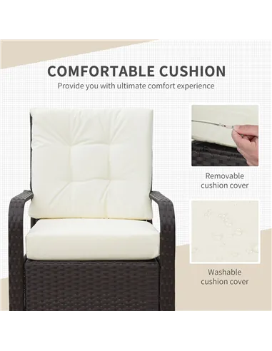 Outsunny 3 Pieces Rattan Bistro Set with Furniture Cover, Wicker Garden Furniture Set, Glass Top Coffee Table and Chairs with Cu