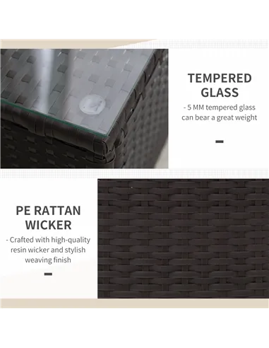 Outsunny 3 Pieces Rattan Bistro Set with Furniture Cover, Wicker Garden Furniture Set, Glass Top Coffee Table and Chairs with Cu