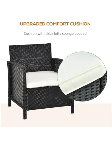 Outsunny 2-Seater PE Rattan Side Table & Armchair Bistro Set Jack and Jill Seat w/ Pillows Black