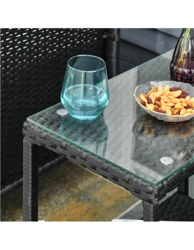 Outsunny 2-Seater PE Rattan Side Table & Armchair Bistro Set Jack and Jill Seat w/ Pillows Black