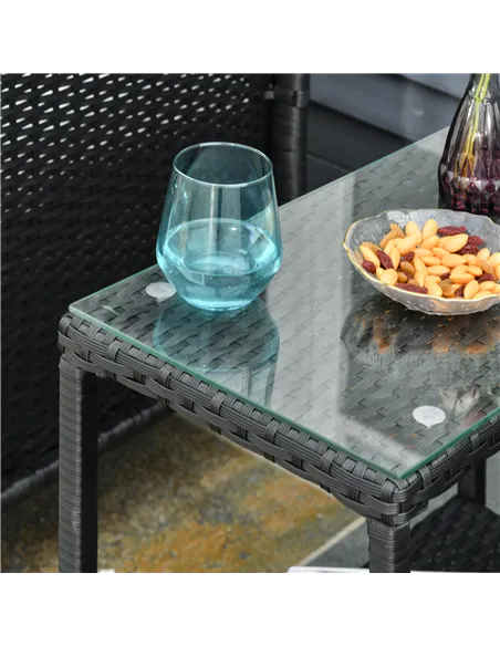 Outsunny 2-Seater PE Rattan Side Table & Armchair Bistro Set Jack and Jill Seat w/ Pillows Black