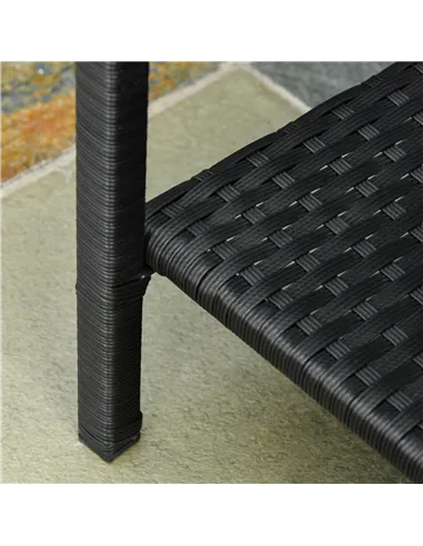 Outsunny 2-Seater PE Rattan Side Table & Armchair Bistro Set Jack and Jill Seat w/ Pillows Black