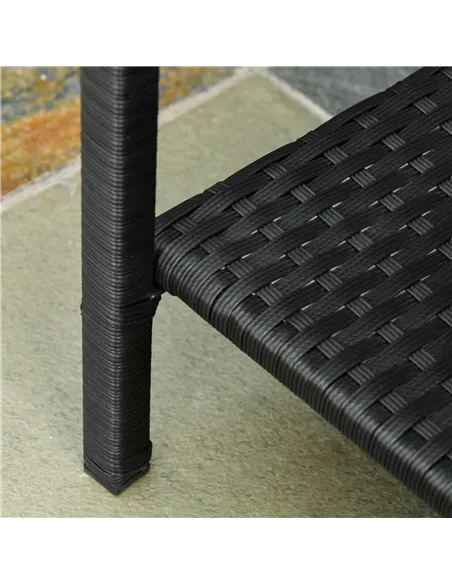 Outsunny 2-Seater PE Rattan Side Table & Armchair Bistro Set Jack and Jill Seat w/ Pillows Black