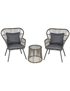 Outsunny 3 Pieces Rattan Bistro Set, Wicker Garden Furniture Set with Cushions, Glass Top Coffee Table and Chairs for Outdoor, P