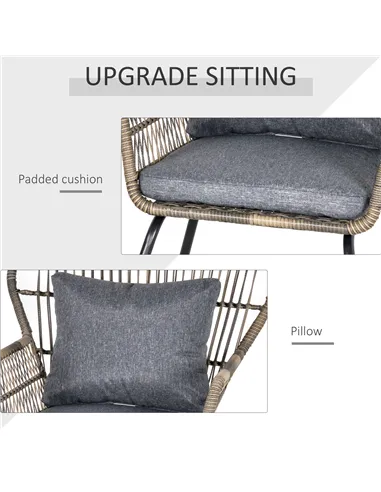 Outsunny 3 Pieces Rattan Bistro Set, Wicker Garden Furniture Set with Cushions, Glass Top Coffee Table and Chairs for Outdoor, P