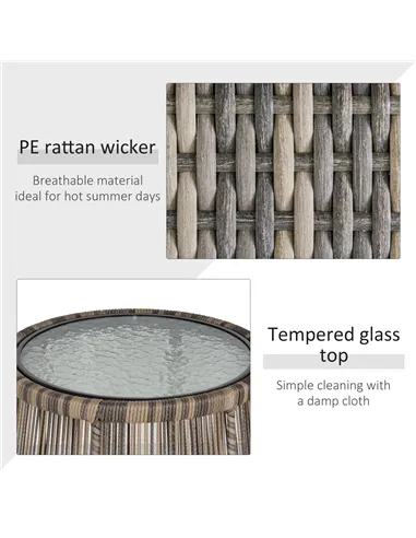 Outsunny 3 Pieces Rattan Bistro Set, Wicker Garden Furniture Set with Cushions, Glass Top Coffee Table and Chairs for Outdoor, P