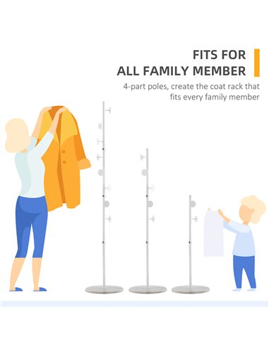 HOMCOM Coat Rack Free Standing Hall Tree with 8 Round Disc Hooks for Clothes, Hats,Purses, Steel Entryway Coat Stand with Marble