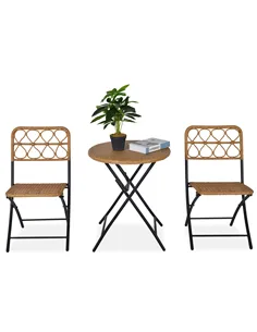 Outsunny 2 Seater Foldable Rattan Wicker Bistro Set, Coffee Table and Chairs, Natural