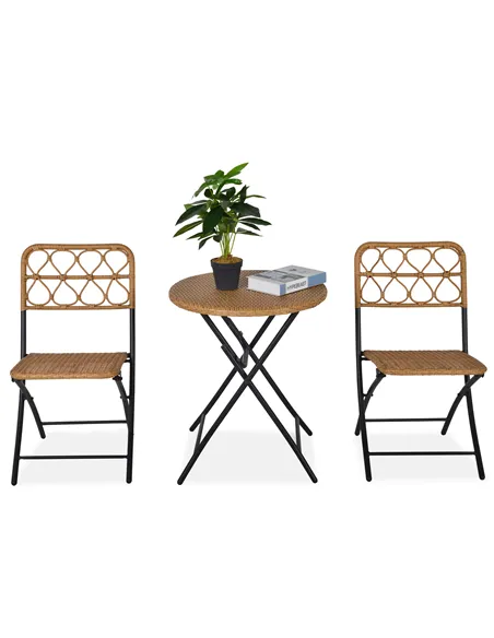 Outsunny 2 Seater Foldable Rattan Wicker Bistro Set, Coffee Table and Chairs, Natural