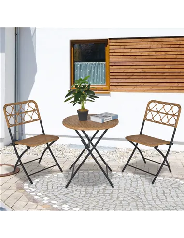 Outsunny 2 Seater Foldable Rattan Wicker Bistro Set, Coffee Table and Chairs, Natural