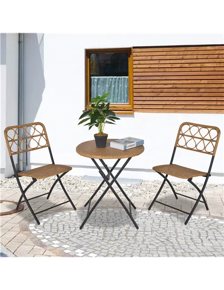 Outsunny 2 Seater Foldable Rattan Wicker Bistro Set, Coffee Table and Chairs, Natural