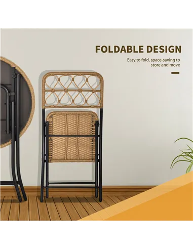 Outsunny 2 Seater Foldable Rattan Wicker Bistro Set, Coffee Table and Chairs, Natural