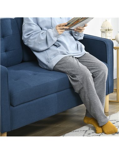 HOMCOM Modern Loveseat Sofa, Compact 2 Seater Sofa with Hidden Storage, 117cm Tufted Cotton Couch with Wood Legs, Blue