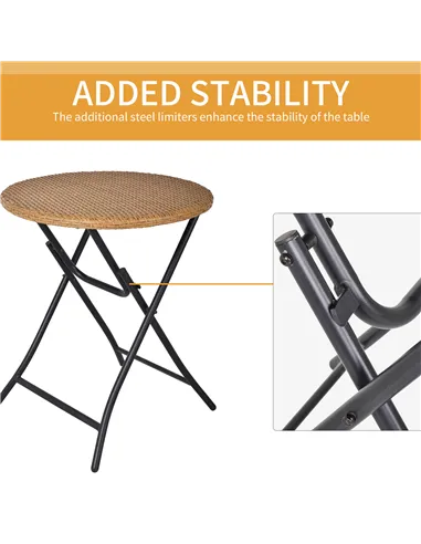 Outsunny 2 Seater Foldable Rattan Wicker Bistro Set, Coffee Table and Chairs, Natural