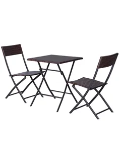 Outsunny 2-Seater Rattan Bistro Set: 1 x table, 2 x chairs-Brown