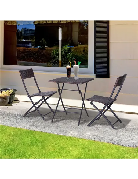 Outsunny 2-Seater Rattan Bistro Set: 1 x table, 2 x chairs-Brown