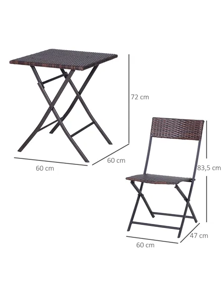 Outsunny 2-Seater Rattan Bistro Set: 1 x table, 2 x chairs-Brown