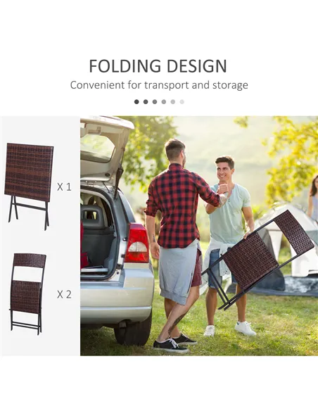 Outsunny 2-Seater Rattan Bistro Set: 1 x table, 2 x chairs-Brown