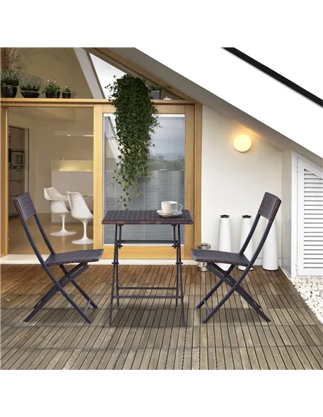 Outsunny 2-Seater Rattan Bistro Set: 1 x table, 2 x chairs-Brown