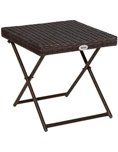 Outsunny Folding Rattan Garden Coffee Table, Small Square Outdoor Bistro Side Table with Rattan Top for Patio, Balcony, Porch, 4