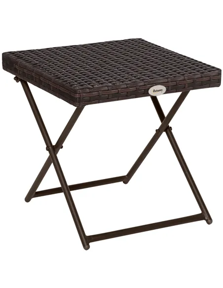 Outsunny Folding Rattan Garden Coffee Table, Small Square Outdoor Bistro Side Table with Rattan Top for Patio, Balcony, Porch, 4