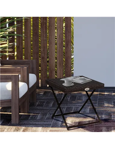 Outsunny Folding Rattan Garden Coffee Table, Small Square Outdoor Bistro Side Table with Rattan Top for Patio, Balcony, Porch, 4