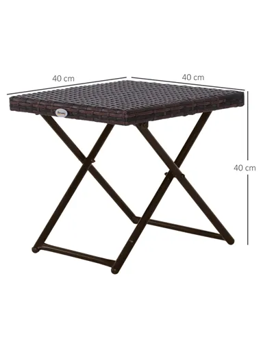 Outsunny Folding Rattan Garden Coffee Table, Small Square Outdoor Bistro Side Table with Rattan Top for Patio, Balcony, Porch, 4