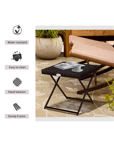 Outsunny Folding Rattan Garden Coffee Table, Small Square Outdoor Bistro Side Table with Rattan Top for Patio, Balcony, Porch, 4