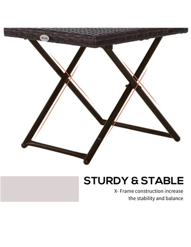 Outsunny Folding Rattan Garden Coffee Table, Small Square Outdoor Bistro Side Table with Rattan Top for Patio, Balcony, Porch, 4