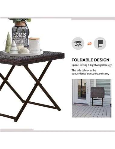 Outsunny Folding Rattan Garden Coffee Table, Small Square Outdoor Bistro Side Table with Rattan Top for Patio, Balcony, Porch, 4