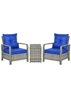 Outsunny 3 Pieces Rattan Bistro Set, Wicker Garden Furniture Set with Storage Coffee Table and Chairs, Thickened Cushions for Ou