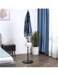 HOMCOM Coat Rack Free Standing Hall Tree with 8 Round Disc Hooks for Clothes, Hats,Purses, Steel Entryway Coat Stand with Marble 2