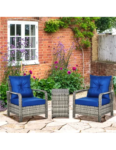 Outsunny 3 Pieces Rattan Bistro Set, Wicker Garden Furniture Set with Storage Coffee Table and Chairs, Thickened Cushions for Ou