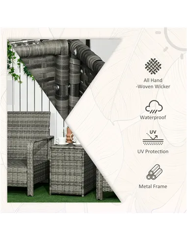 Outsunny 3 Pieces Rattan Bistro Set, Wicker Garden Furniture Set with Storage Coffee Table and Chairs, Thickened Cushions for Ou